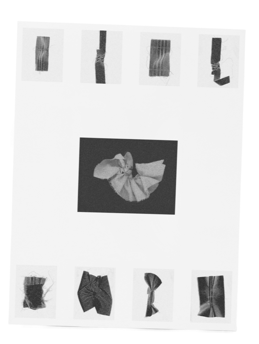 Contact sheet of photographic negatives with artistic images of pieces of fabric.